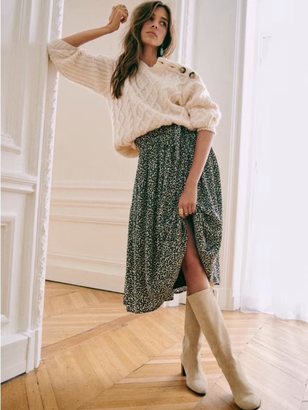 Sezane Elie Midi Skirt - Leopard Print